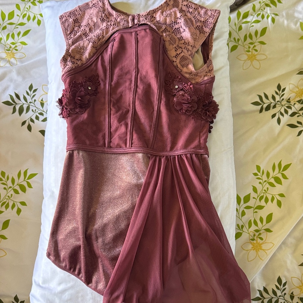 Weissman Rose Pink Lace & Velvet Dance Costume - Picture 2 of 3